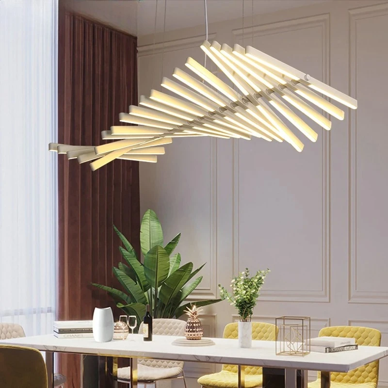 

Nordic Fishbone Shaped Suspension Light Modern Simple Personalized Creative Restaurant Office Long Strip Art Lighting Fixtures