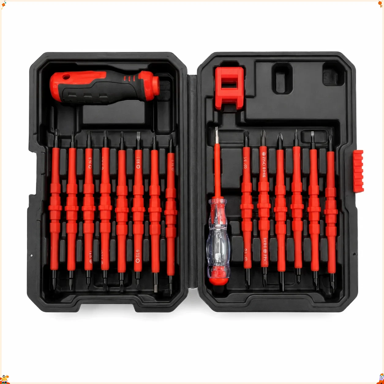 24-in-1 Insulated Screwdriver Set with Magnetic Bits, Ergonomic Handle, Voltage Tester & Case for DIY Repairs