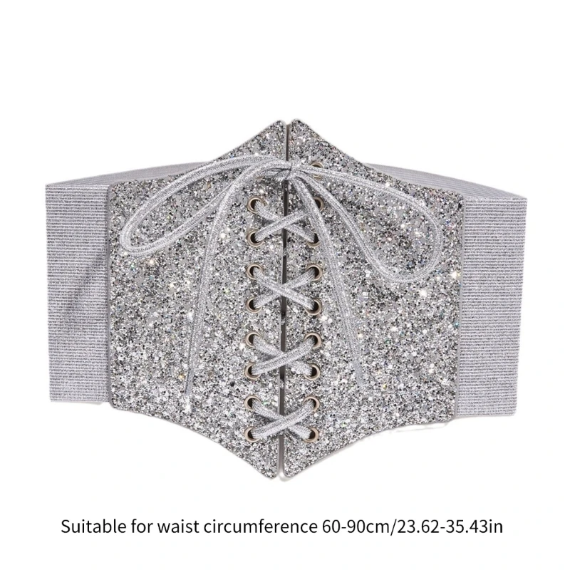 Lace Up Waistbelt Corset Vintage Silver Glitter Corset Shapewear Waspie Belt 066C