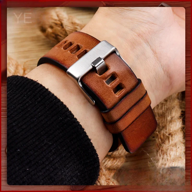 For Diesel Watch Dz4476 Dz4482 Dz7408 Dz7406 Dz4318 Retro Series Soft Elastic Genuine Cowhide Watch Strap 22 24 26mm