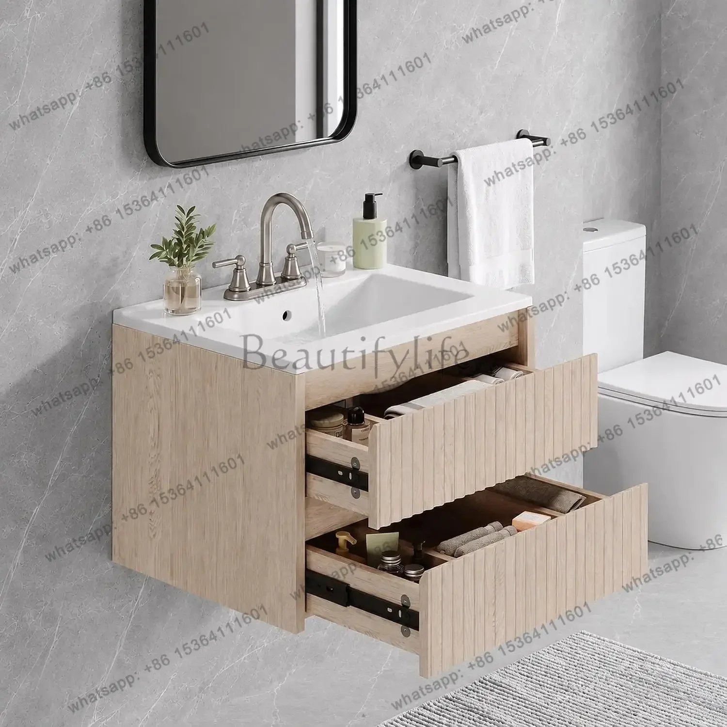Factory Direct Bathroom Vanity, 24 Inch Wall Mounted Cabinet With Ceramic Sink, Wood