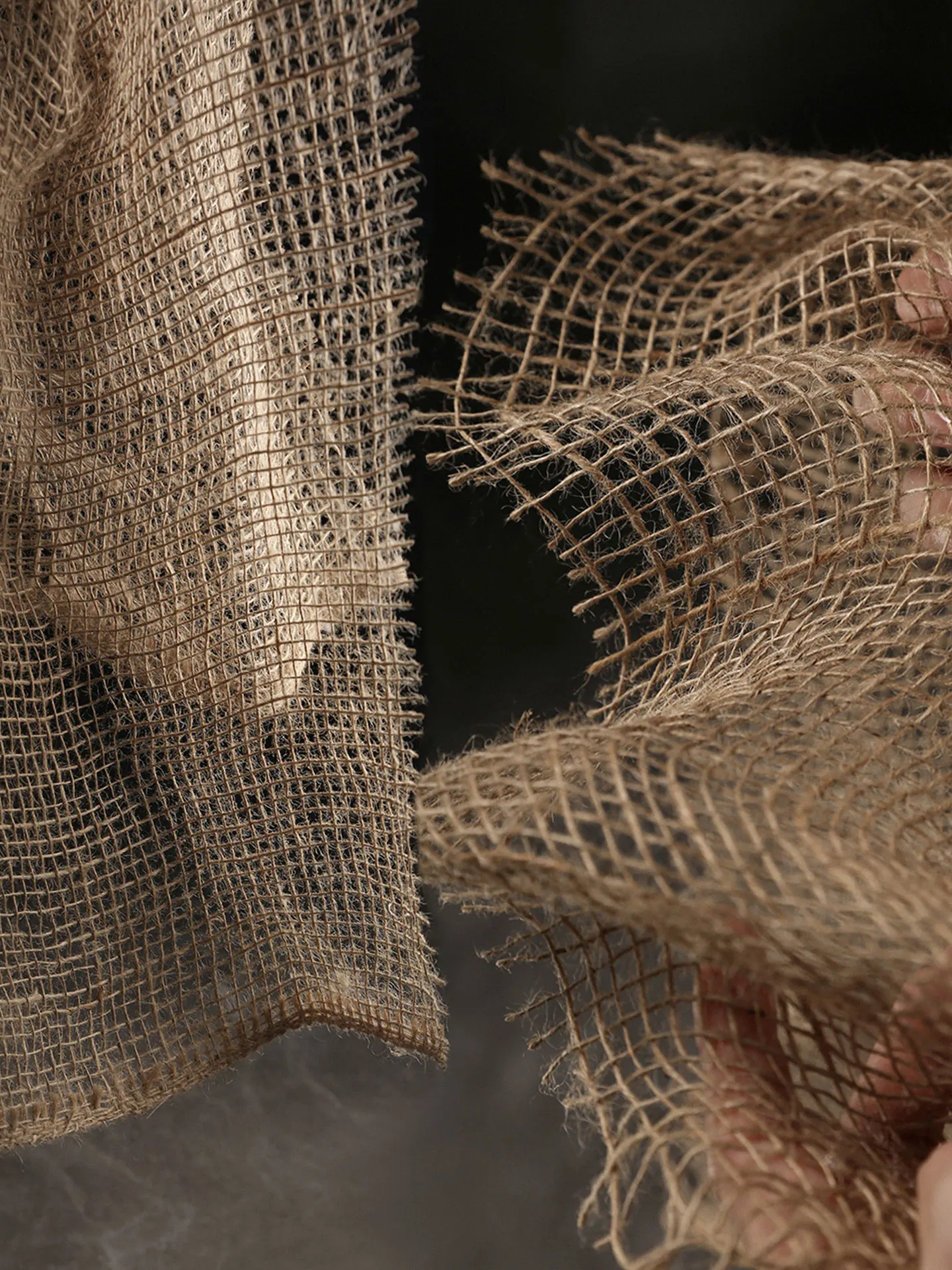 Tela de algodón wabi-sabi con un temática retro Zen, tela de algodón amarillo natural, tela de red tejida envejecida y calada para prendas de vestir.