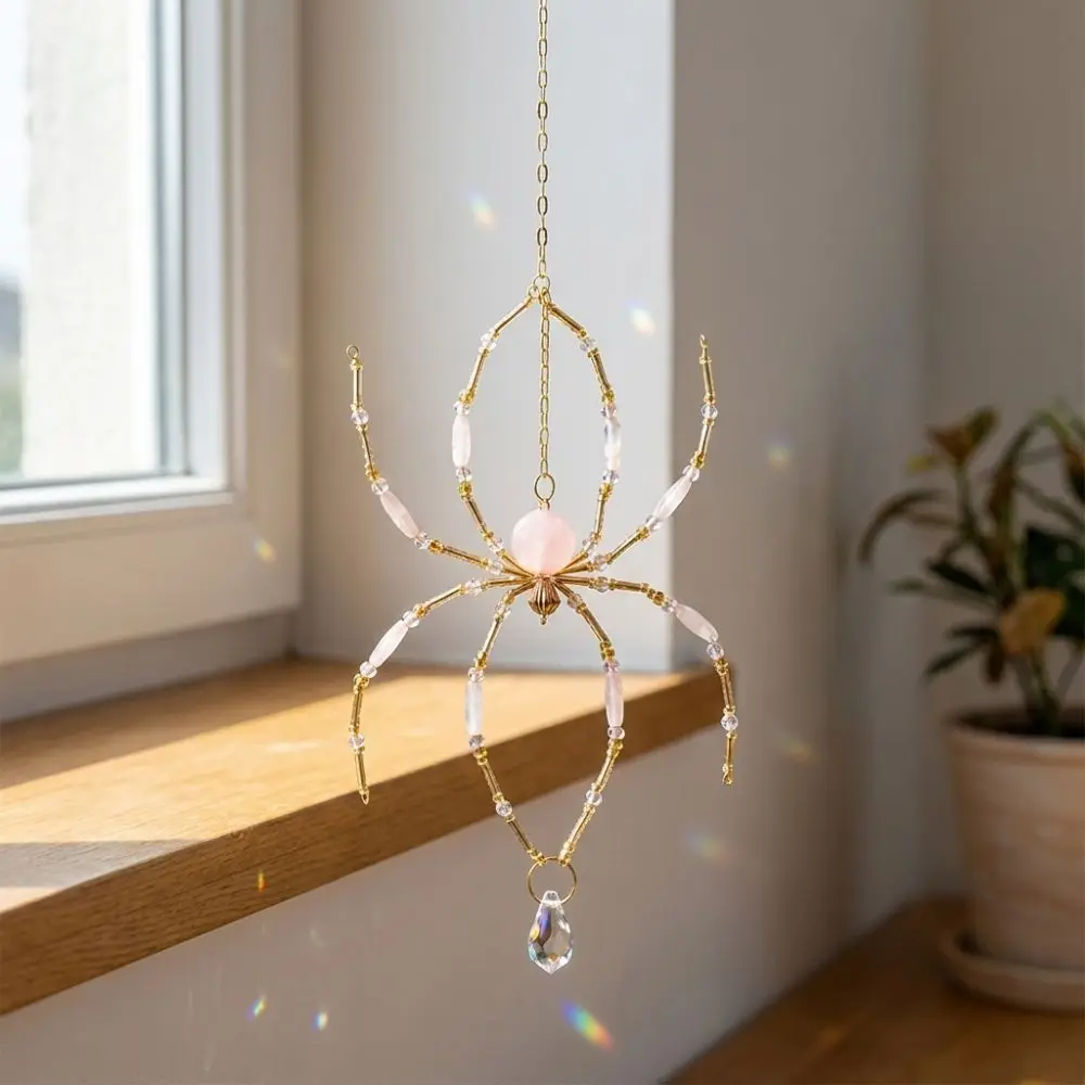 Eight-Leg Spider Shape Crystal Spider Sun Catcher Beaded Wire Handmade Garden Spider Pendant Light Refracting Exquisite