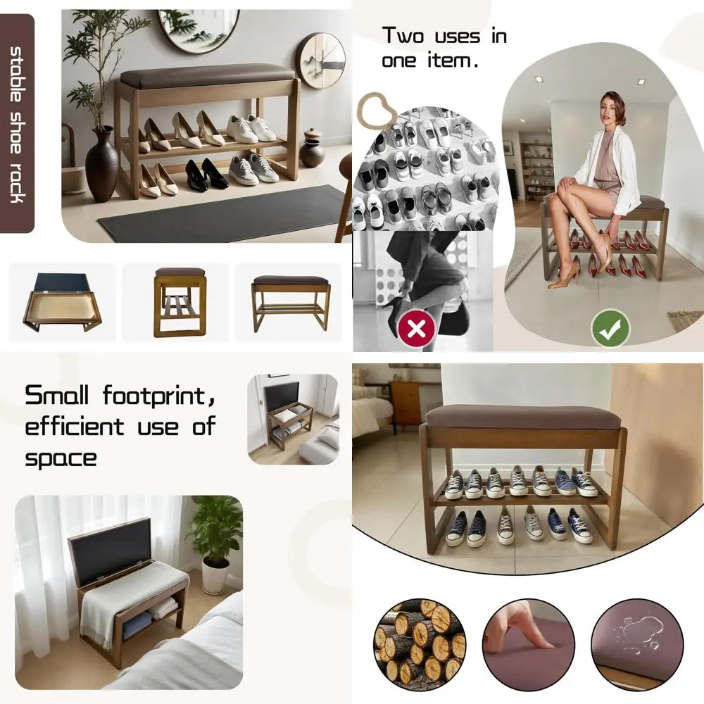 

Walnut 2-Tier Flip-Top Shoe Storage Bench, 31.5 Entryway Rack with Cabinet