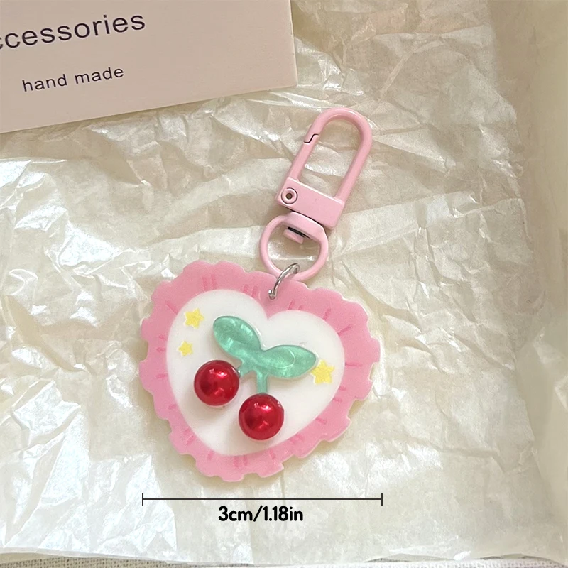 Cute Pink Love Cherry Key Chain Sweet Girl Pendant Car Key Ring Backpack Charms Bag Decor Accessories Bestie Gift