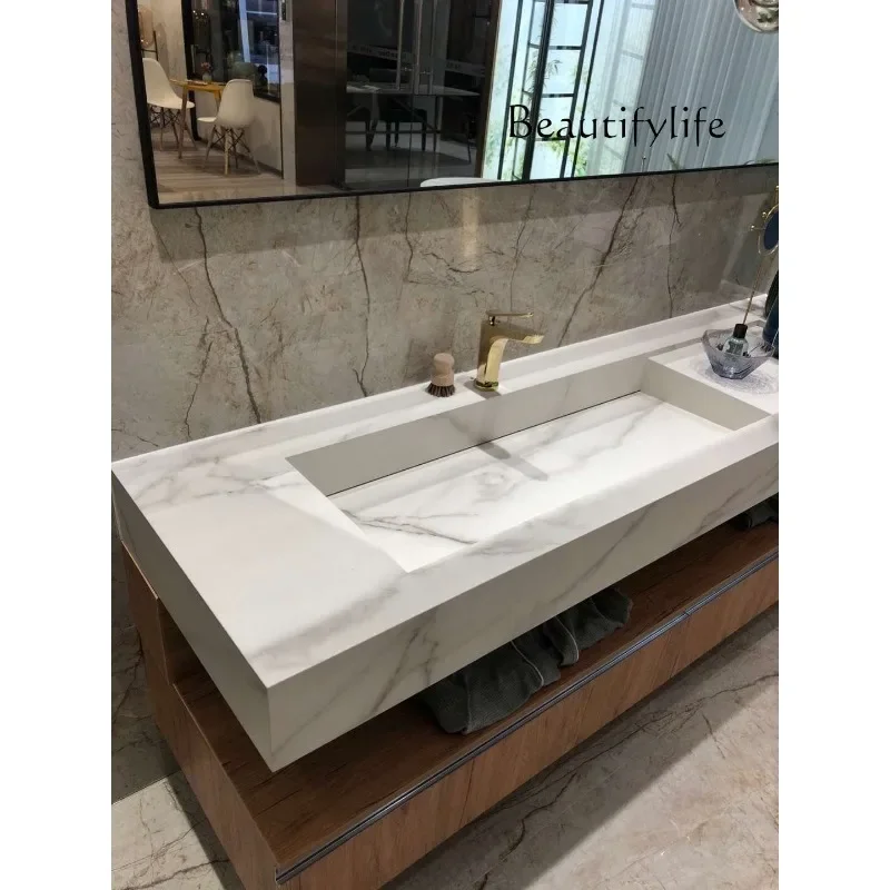 X Italian Light Luxury Simple Modern High-end Five-star Hotel Rock Slab Bathroom Cabinet, Washbasin