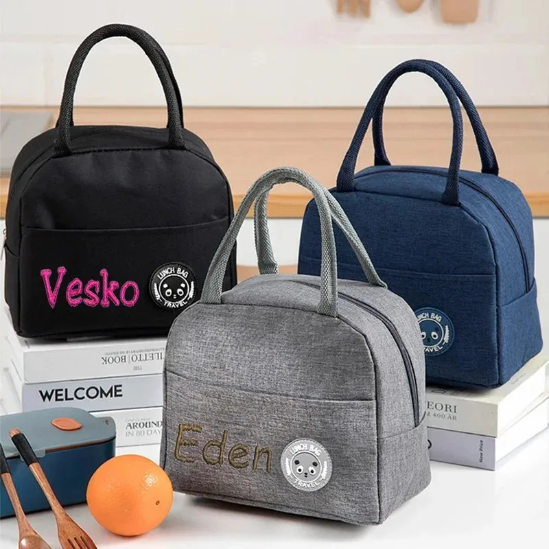 Personalisierte isolierte Lunchtasche – anpassbare Namens-Studenten-Bento-Box, Isolierung aus Aluminiumfolie, wasserdichte Essenspackung, Reisstopp