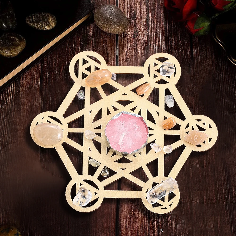 Metatron\'s Cube Sacred Geometry Wood Board Hexagram Wall Art Hanging Decor Yoga Meditation Spiritual Crystal Grid Display Base