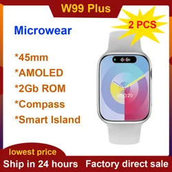 Microwear W99+ 2 PCS AMOLED Smart Watch Smart Island 45MM OS10 Compass NFC Game Music Player IWO W99 Plus Watch 9 Smartwatch