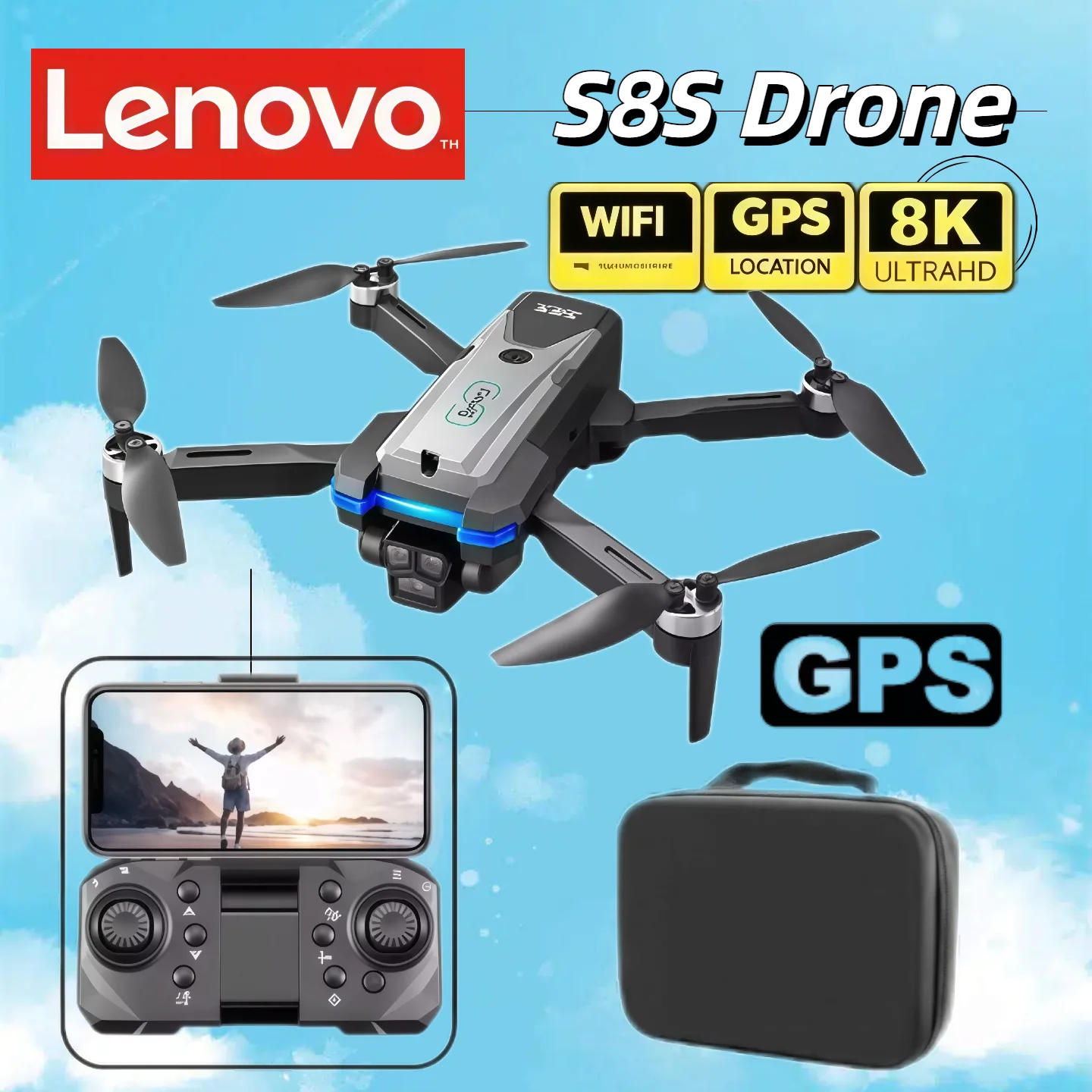 

Lenovo Brushless Motor S8S Drone Triple Cameras , Obstacle Avoidance, Electric Adjustable Lens, Optical Flow Positioning