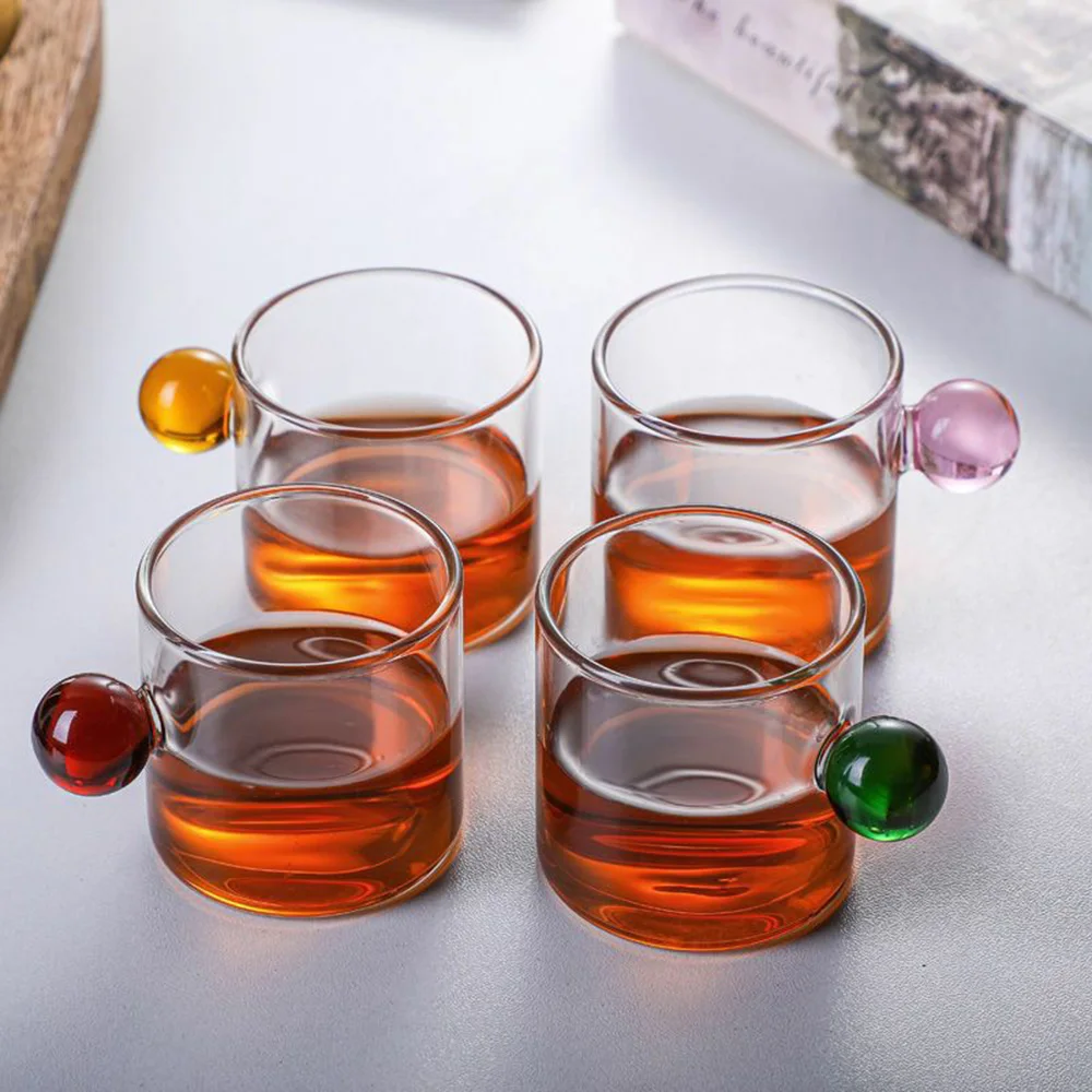 110/300ML Glass Cup Heat Resistant Espresso Cup Milk Sauce Jug Glass Ball Handle Teacup Wine Beer Glass Breakfast Cup Drinkware