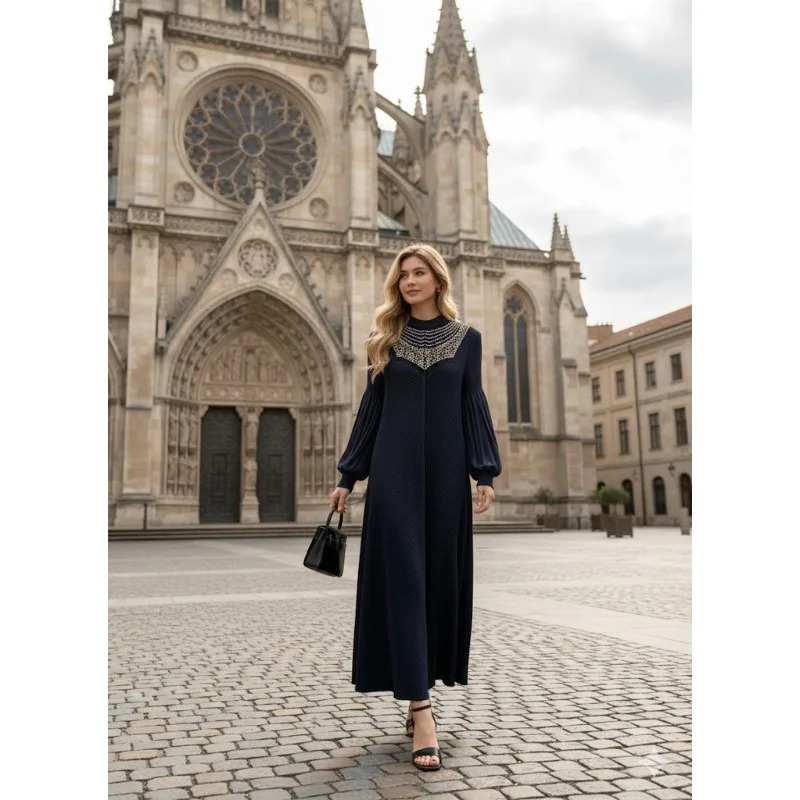 

Miyake Pleated Dresses Plisse Plus Size Dress 2026 Spring New Fashion Loose Evening Dress Beading Temperament Elegant Long Skirt