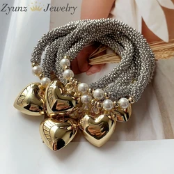5PCS, Gold Heart Charms Flat Flowers Beads Strand Bracelets Women Jewelry