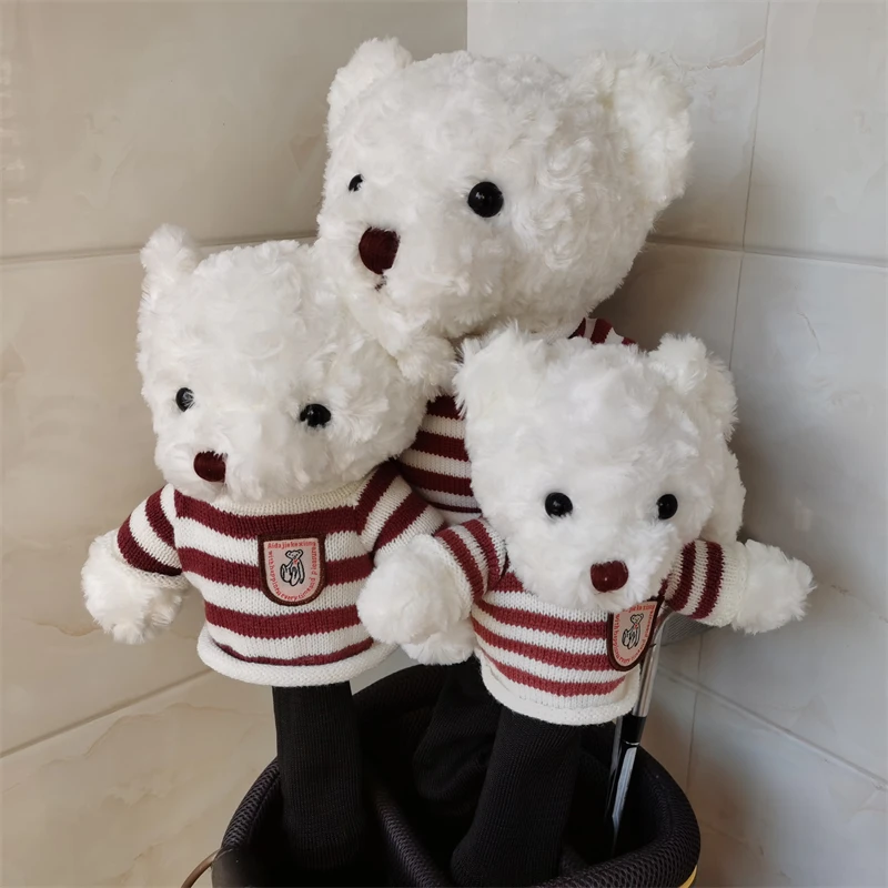 White Teddy Bear Golf Wood Head Covers For Driver Fairway Hybrid Club Headcovers Plush Protector