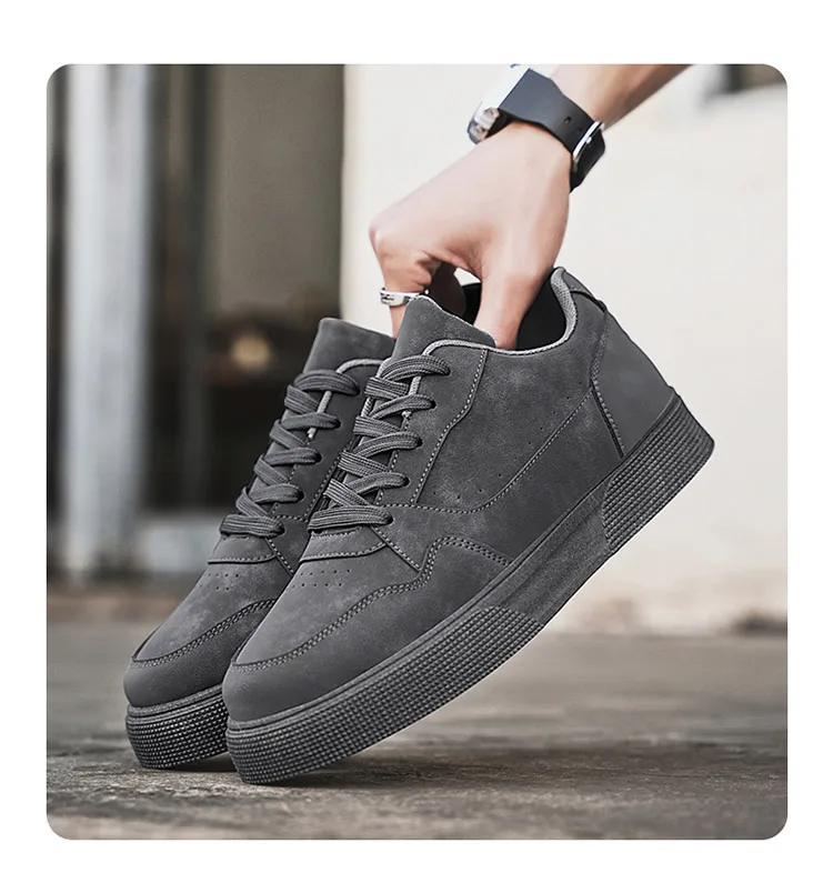Herren-Skate-Sneaker aus einfarbigem Wildleder, niedrig geschnitten, zum Schnüren, weiche, rutschfeste Freizeitschuhe für den täglichen Weg zur Arbeit, Spaziergänge auf der Straße, Einkaufen, Autofahren – Detail 12