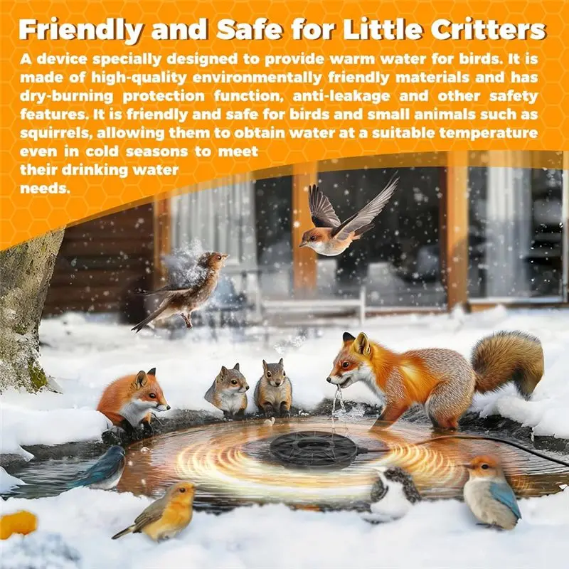 DT15 70W Bird Bath Heater with Thermostatic Control, Submersible Pond Deicer for Outdoor Bird Bath Winter US Plug