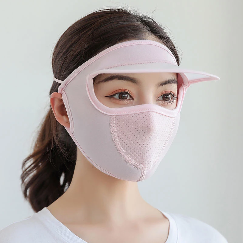 1pc Summer Ice Silk Mask UV Protection Face Cover Sunscreen Face With Brim Outdoor Cycling Sun Protection Hats Caps