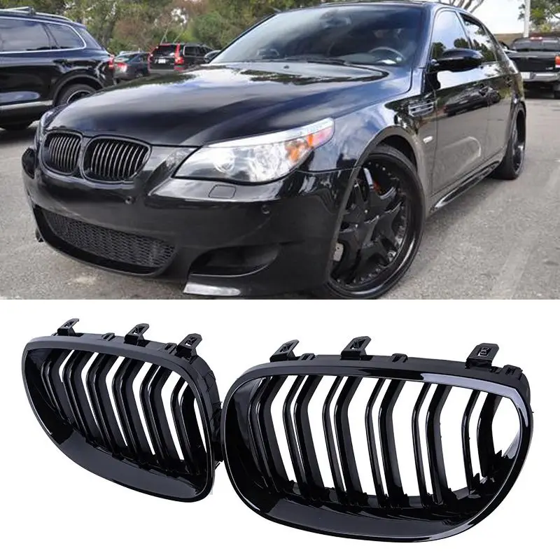 Car Front Bumper Grille Kidney Racing Grill Grilles For BMW E60 E61 5 Series 2003-2009 Gloss Black Auto New Double Slat