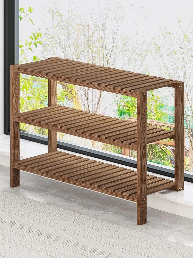Wide windowsill along flower rack Solid wood balcony High and low feet Succulent shelf Multi-layer flower pot rack Shelf