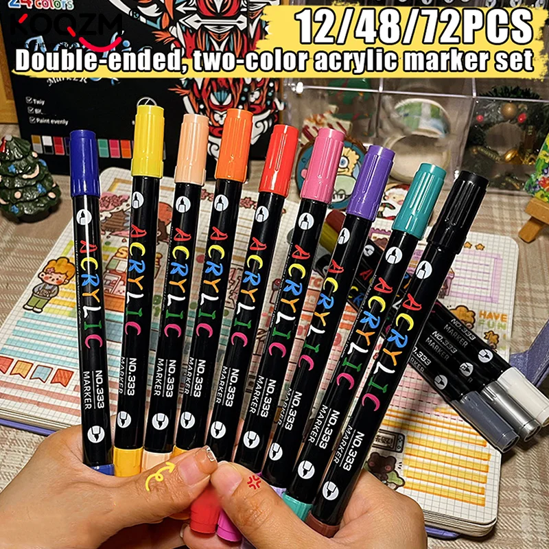 Professional Art Use48/72-Color Acrylic Paint Markers, Dual-Tip Fine And Brush Tip Pens, Suitable For Stone, Wood, Calligraphy