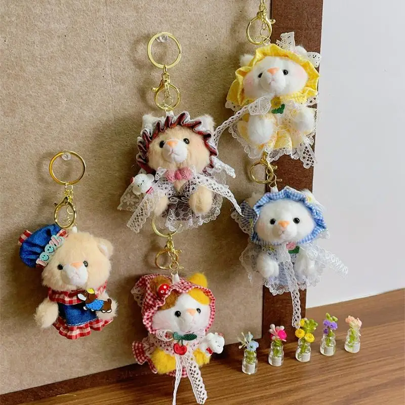 Chaveiro de Pelúcia de Urso Pequeno Estilo Ocidental de Desenho Animado, Pingente de Boneco de Animal Kawaii, Acessórios de Decoração para Mochila, Presentes