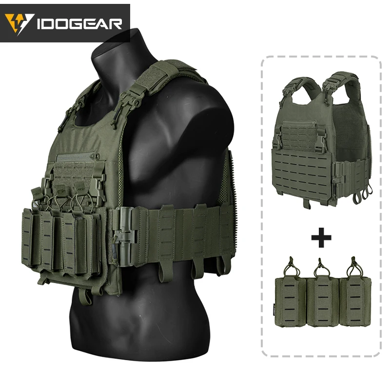 IDOGEAR LSR Tactical Vest with 556 9mm Triple Magazine Pouch Quick Release Buckle Lightweight  Wargame Gear Camping Hiking Vest