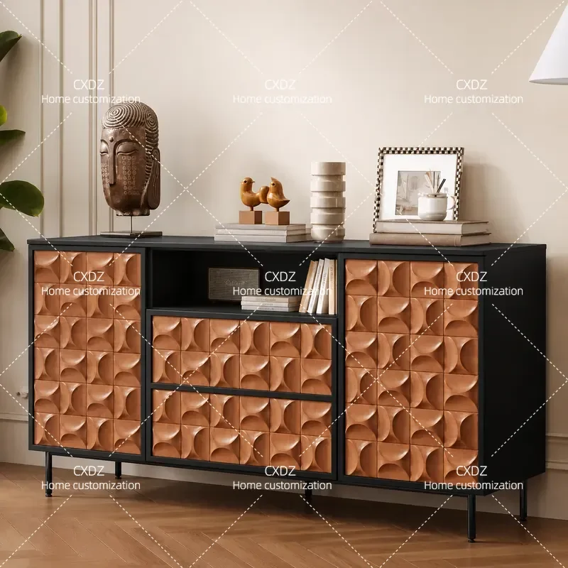 Nordic Painted Dining Side Cabinet Light Luxury Entrance Console Living Room Solid Wood Decorative Storage Unit Multi