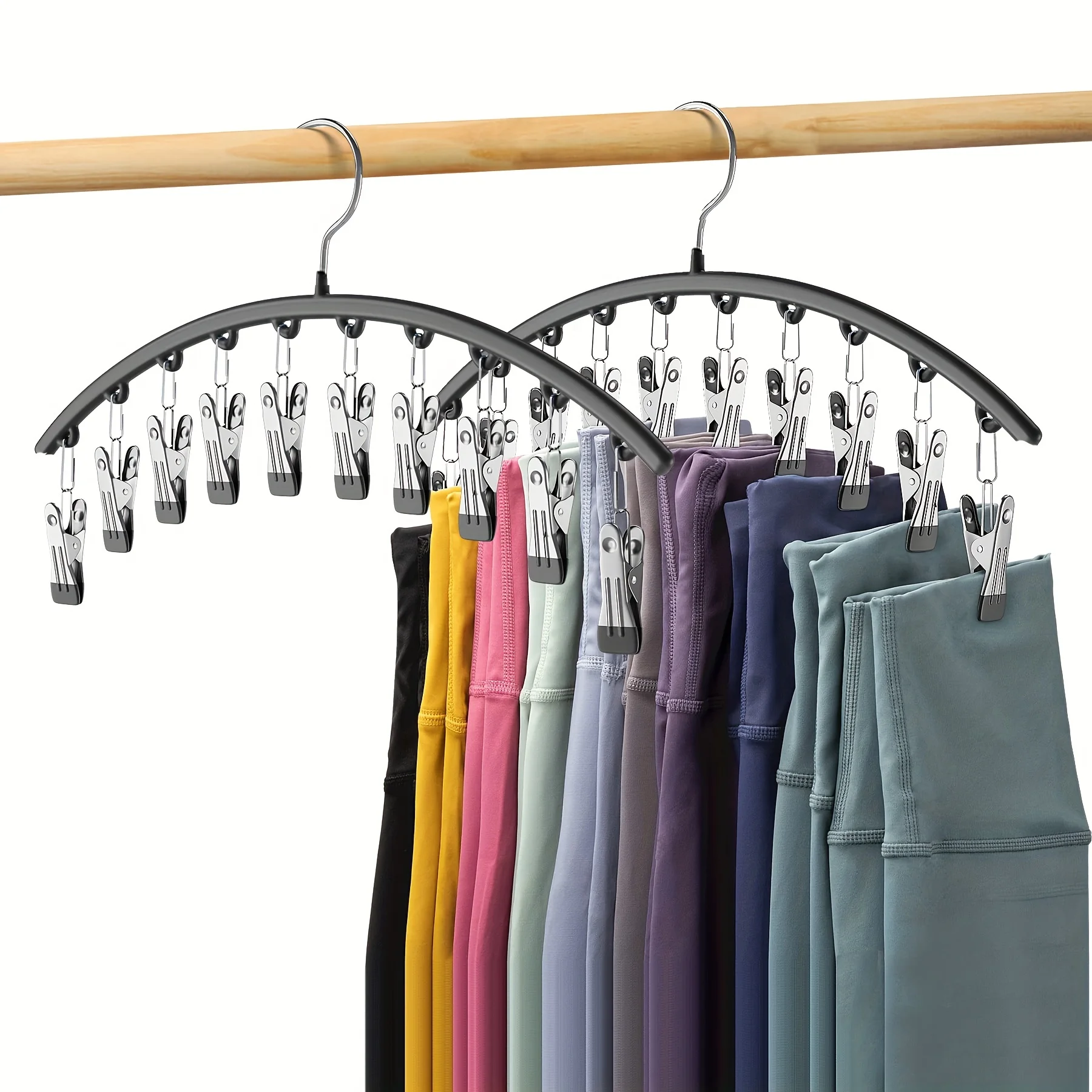 1 Stück gebogener Kleiderbügel, Metall-Kleiderbügel für Yogahosen, Organizer für den Kleiderschrank, Hosenbügel mit 10 Wäscheklammern, fasst 10 Leggings