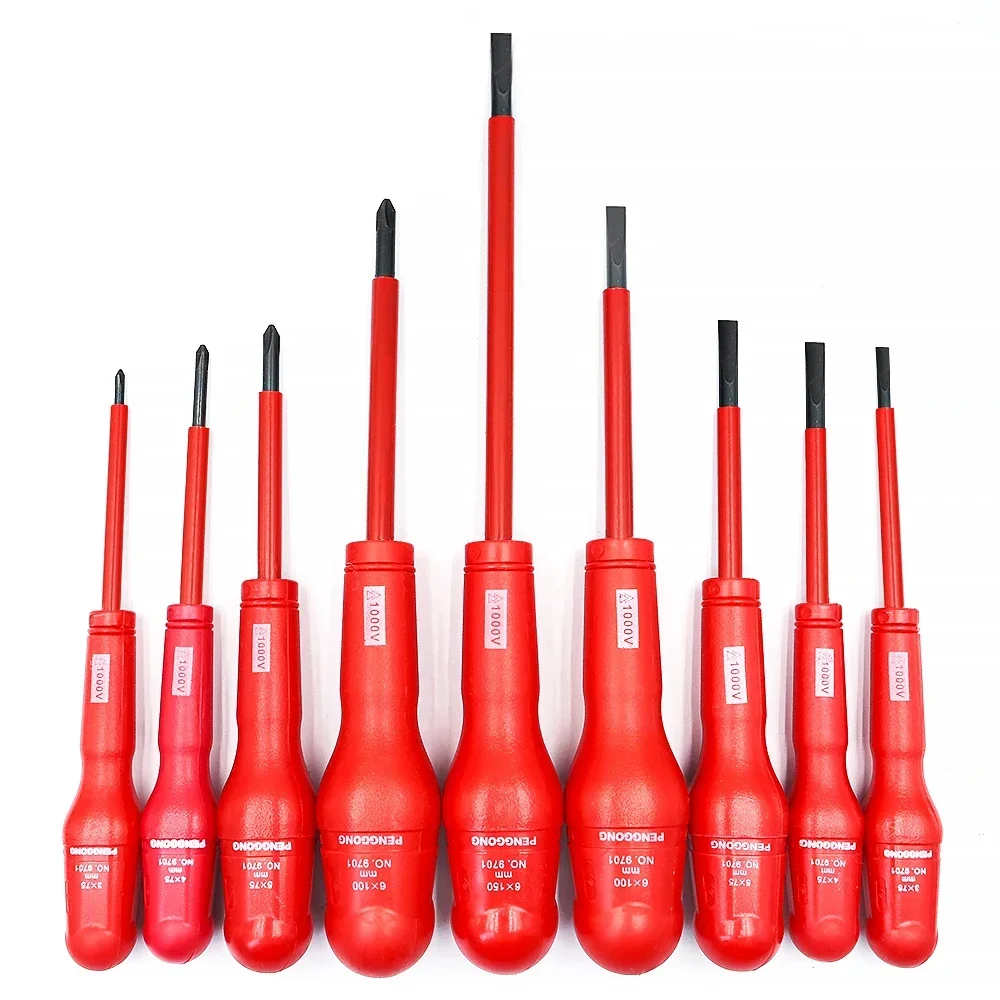 9PCS Kit Electrician High Precision CR-V 1000V Multi Bit Flat Phillips Slotted Magnetic Insulated Screwdriver Hand Tool 1 Set