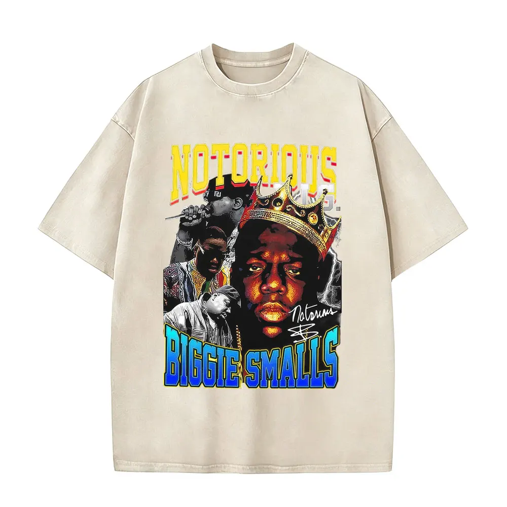 Washed Vintage Rapper The Notorious Big T-shirt Biggie Smalls Print T Shirt Men's Women Hip Hop Oversized Short Sleeve T-shirts