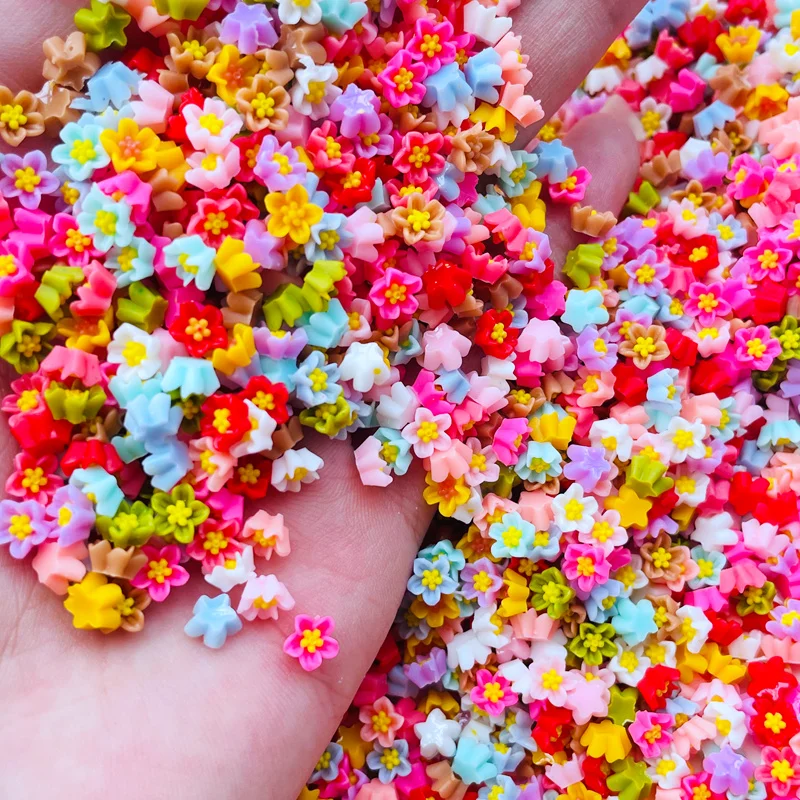 100Pcs New 6mm Cute Mixed Mini Flower Flat Back Resin Cabochons Scrapbooking DIY Jewelry Craft Decoration Accessorie J57