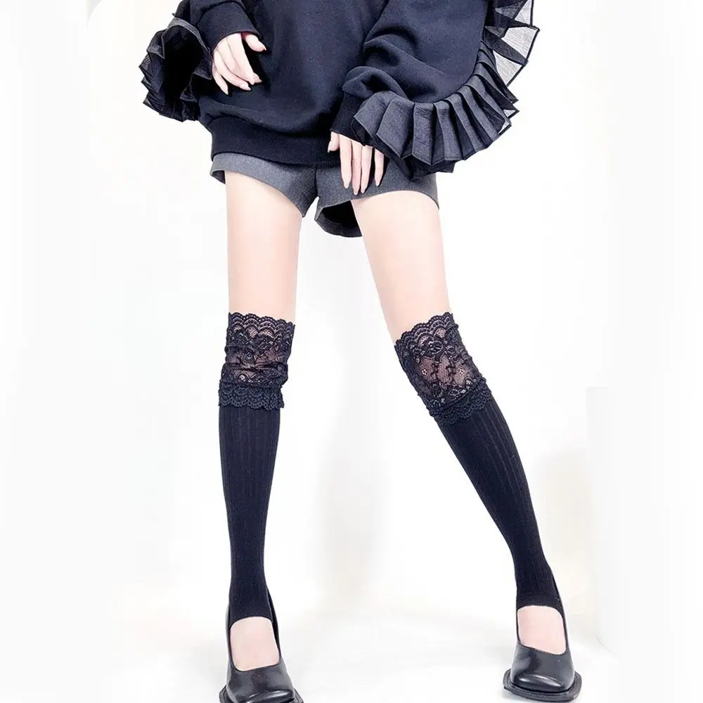 

Fashion Cotton Over Knee Stockings Japanese Style Lolita Lace Boot Thigh Sock Ultra-Thin Solid Color Long Tube Socks Women