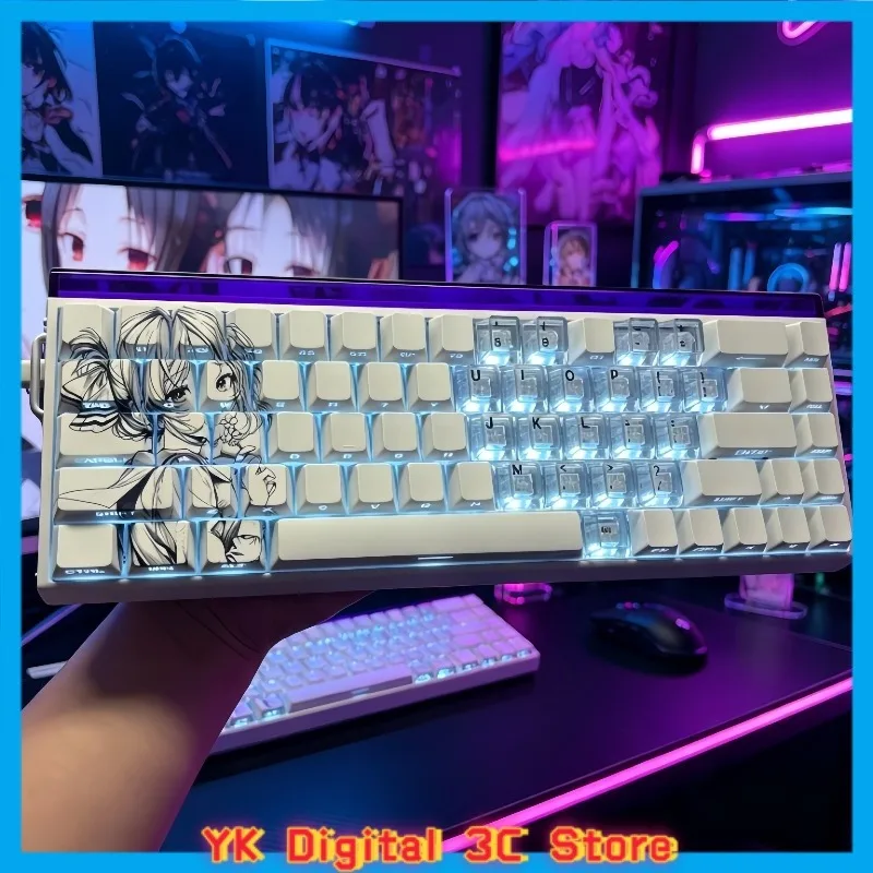 かぐや小宮井をテーマにしたアニメキーキャップ、メカニカルキーボード用、pbt素材、カスタムデザイン、かわいいキーキャップ、pcゲーム用キーボードアクセサリー、コレクションアイテム、ギフト。