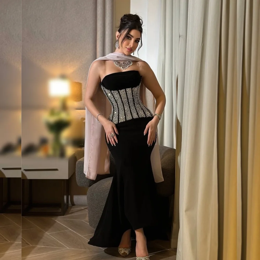 Customized Temperament Rhinestone Strapless Trumpet Midi Dresses Luxury Evening Dress Collection Bespoke Occasion Charming Party