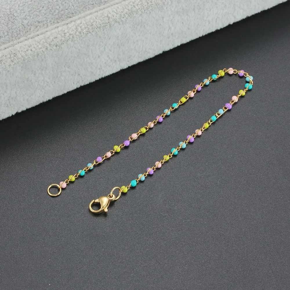 سوار سلسلة من المينا من الفولاذ المقاوم للصدأ للنساء ، ملون ، لطيف ، سحر رومانسي ، مجوهرات نسائية متعددة الألوان ، 7-9 بوصة ، فاخرة