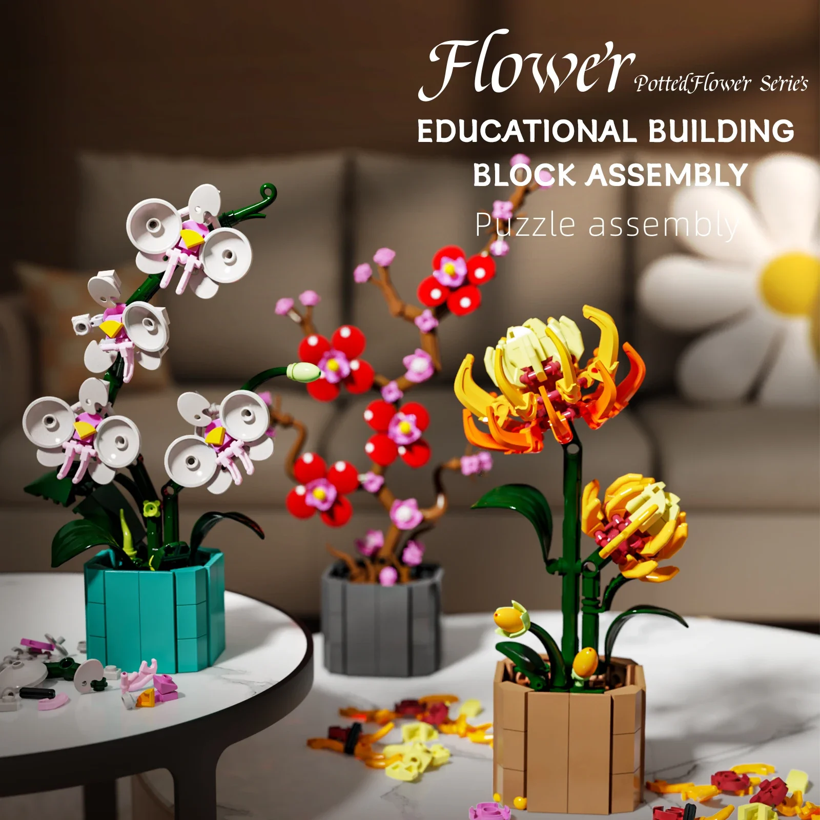 محاكاة باقة اللبنات التجمع نموذج الزهور النبات الحلي MOC الطوب الفني لفتاة DIY بها بنفسك الديكور الهدايا