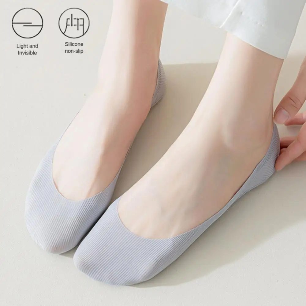 Ice Silk Boat Socks For Women In Summer Non-slip Single Shoes Shallow Mouth Invisible Socks High Heels Spring And Autumn Socks