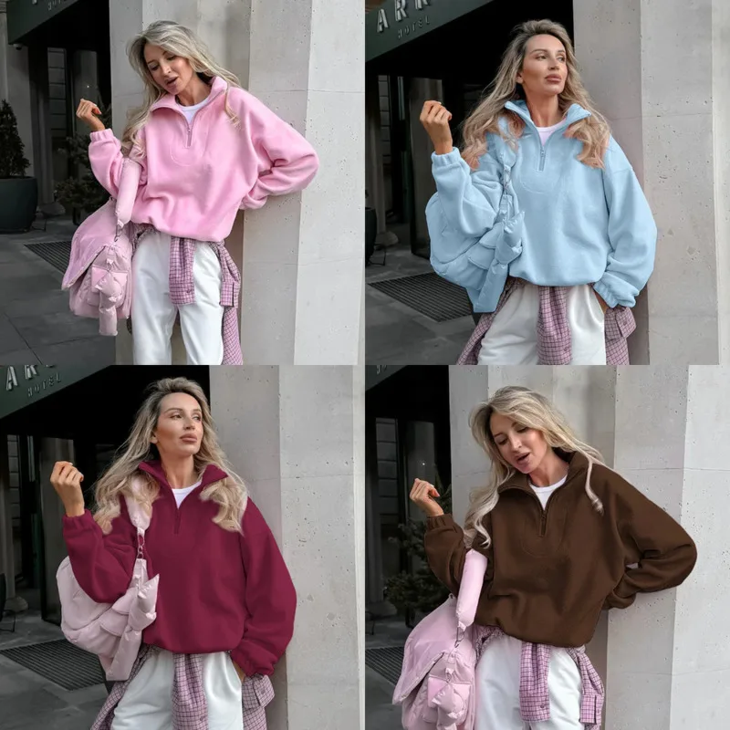 Fashion Winter Lamb Fleece Hoodie Women Casual Loose Thick Zipper Lapel Long Sleeve Pullover Top Lady Multiple Colors Available