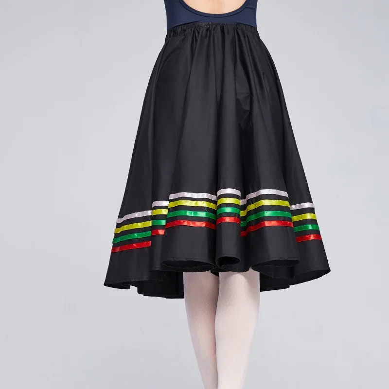 Spring Women dance Skirt Long Pleated Skirts Ballroom Bullfight Dance Vintage A-line Skirt Chic Mid-calf Umbrella Skirt