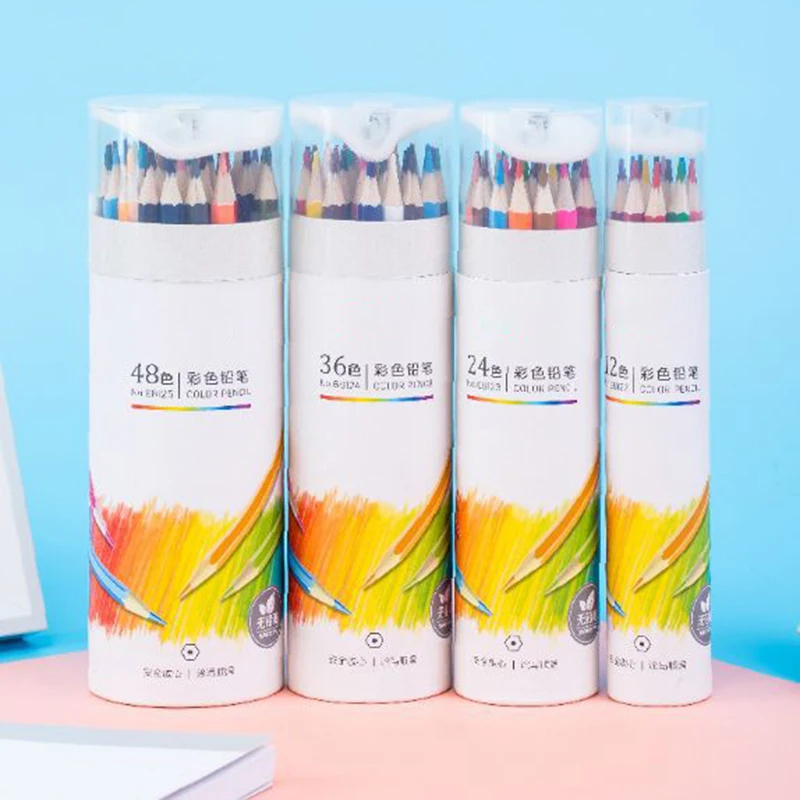 Pensil Warna Kayu Alami Profesional Siswa Menggambar Sketsa Lukisan Pensil Warna Set Alat Tulis 12/24/36/48 Warna