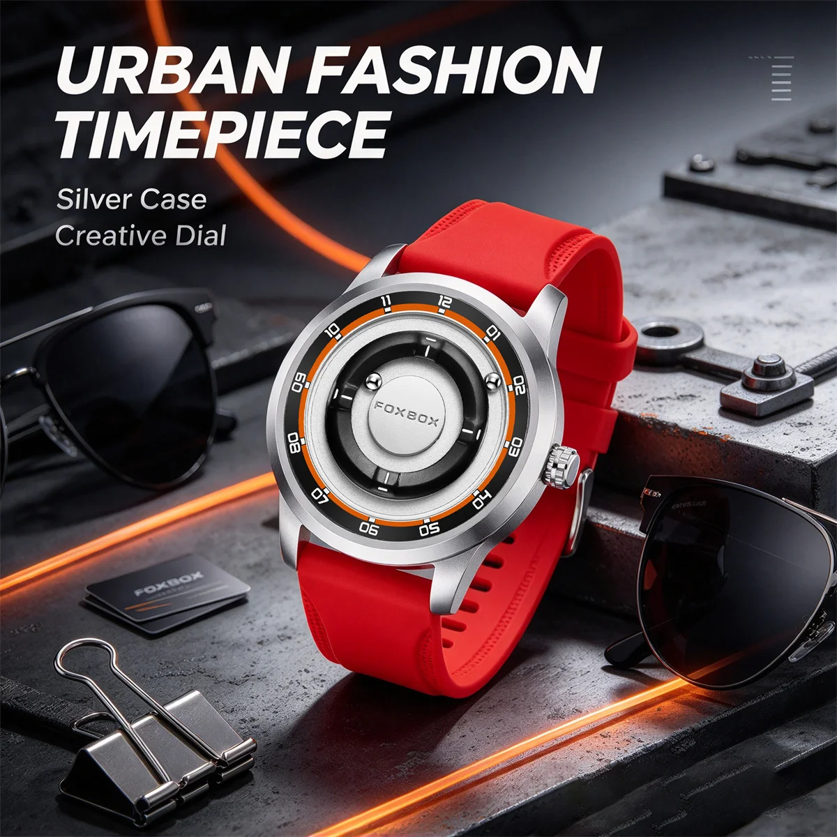 FOXBOX Watch Planet Design Fashion Floating Magnetic Pointer Free Ball Bearing Creative Simple Waterproof Quartz Watch for Men