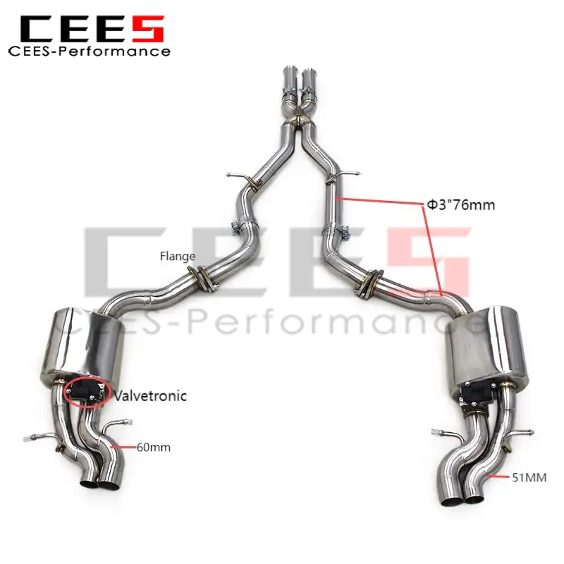 

cees Valved Catback Exhaust System for Mercedes S63 AMG W222 5.5T (2014-2020) Stainless Steel Adjustable Sound Exhaust