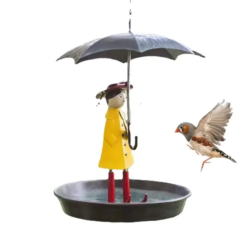 

Bird Feeder Outdoor Container Hanging Wild Bird Feeder Leakproof Seed Feeding Girl with Umbrella Tray Yard Garden Decoration