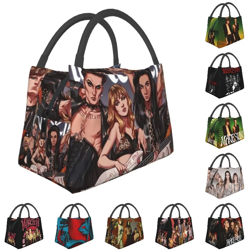 

Maneskin Thermal Insulated Lunch Bag Women Italy Pop Rock Band Portable Lunch Tote for Work Travel Multifunction Meal Food Box