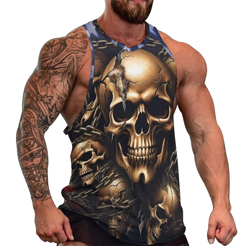 

Skull 3D Printed Tank Tops Men's Casual Streetwear Causal Sportswear Vest Oversized Sleeveless Tank Top Gym Men Clothing