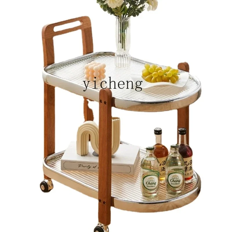 

Side Table Mobile Tea Table Household Solid Wood Mid-Ancient Trolley Rack Bedside Small Side Cabinet
