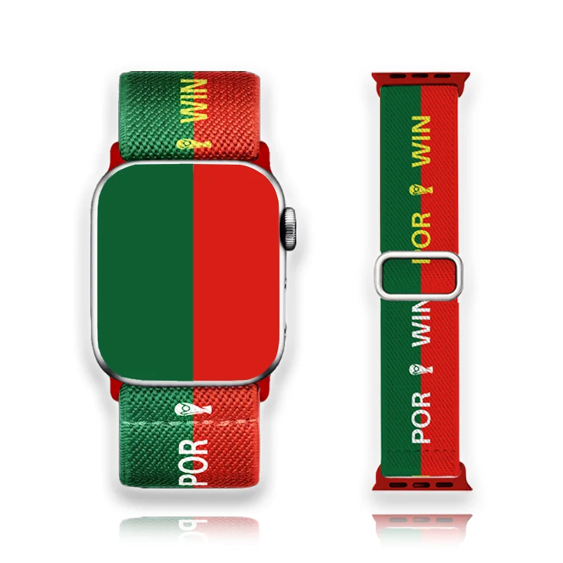 

Soccer Fan Sport Band Compatible with Apple Watch 49mm 45mm 44mm 42mm, Adjustable Portuguese Flag Theme Strap
