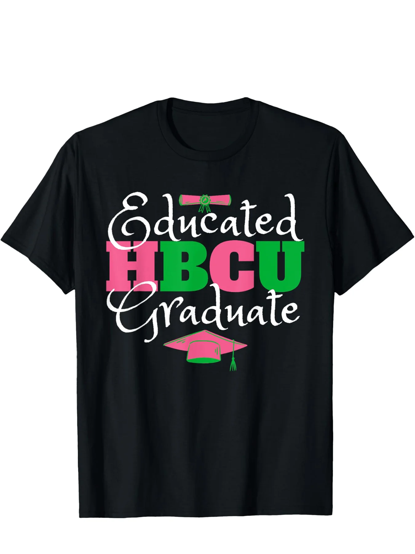 

A Breathable And Comfy Plus-Size T-Shirt Featuring Printed Letters, Ideal for HBCU Graduates in Pink And Green