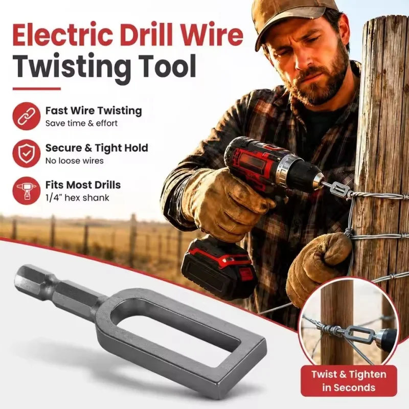 1pc Wire Tightening Tool  Electric Drill Wire Twister Fence Wire Tightening Tool 1/4-inch Hex Shank Rebar Tying Wire Winder