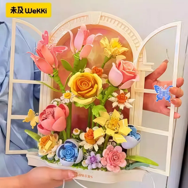 

Flower Window Assembly Building Blocks Kawaii Anime Cartoon Model Desktop Collectible Ornaments Children's Christmas Gifts